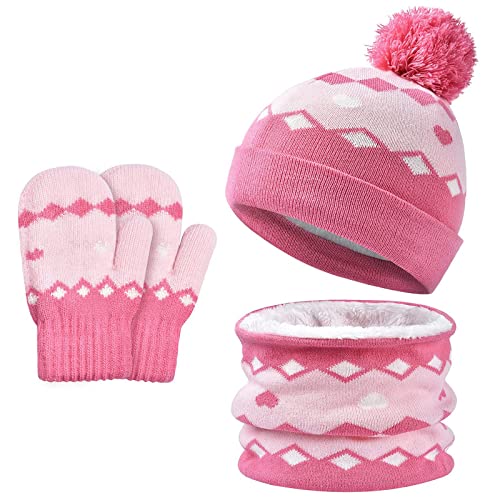 MZSYLK Kinder Winter Mütze Schal Handschuhe Set 3 in 1 Thermostrickmütze Double Layer Fleece Futter Halswärmer für Jungen Mädchen 3-8 Jahre alt MZSYLK Kinder Winter Mütze Schal Handschuhe Set 3 in 1 Thermostrickmütze Double Layer Fleece Futter Halswärmer für Jungen Mädchen 3-8 Jahre alt von MZSYLK