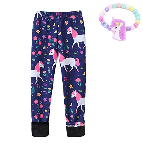 MZSYLK Mädchen Fleece Gefüttert Leggings Set Dicke Thermohose Baumwolle Bunt Mädchen Winter Warme Hosen Floral Gedruckt Strumpfhosen, Einhorn, 4-5 Jahre von MZSYLK