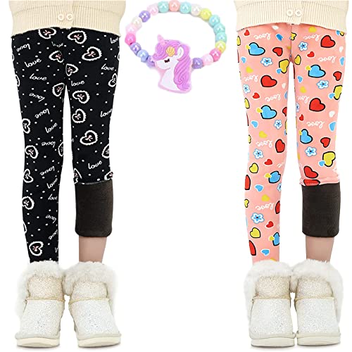 MZSYLK Mädchen-Leggings mit Fleece gefüttert, dicke Thermohose, Baumwolle, bunt, Mädchen, Winter, warme Hose, Blumenmuster, Strumpfhosen, 02, 6-7 Jahre von MZSYLK