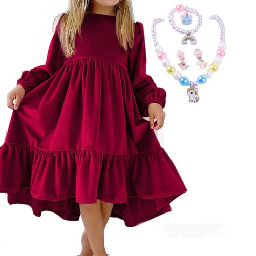 MZSYLK Mädchen Kleid Mädchen Langärmelige Vintage-Kleider aus Samt Kinder Weihnachtskleid Kid Prinzessin Kleider Geschenk für Geburtstagsfeier von MZSYLK