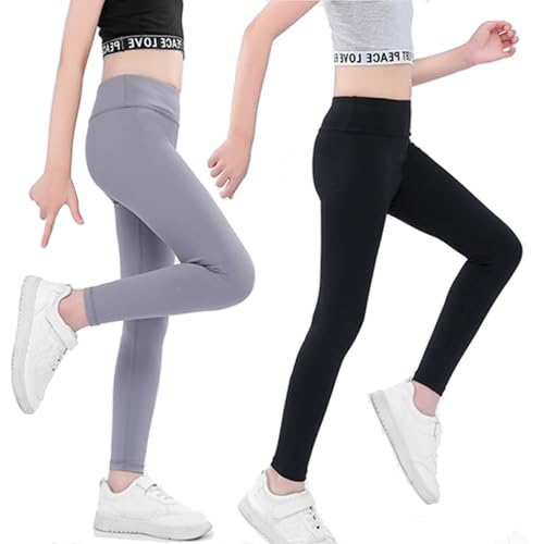 MZSYLK Mädchen Leggings 2er Pack Kinder Yoga Sport Leggings Lange Hosen Hohe Taille Elastische Leggings für Frühling Sommer Herbst von MZSYLK
