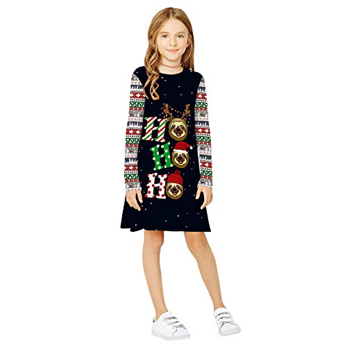MZSYLK Weihnachtskleid Mädchen Komfortabel Weihnachtsmann-Schneemann-Pinguin Bedruckt Kleider Mädchen Langärmliges Partykleid Alter 8-12 Jahre von MZSYLK