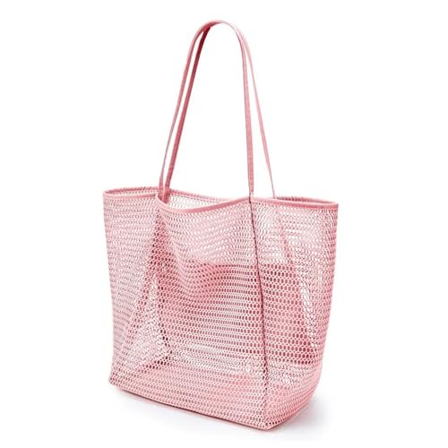 Faltbare Strandtasche for Damen mit Mesh-Handtasche und einzelner Schulter for Sommer-Outdoor-Reisen Shopping(Pink) von MZYFDC