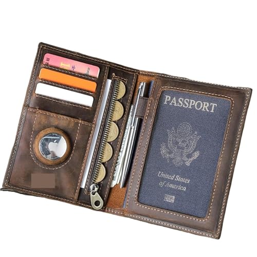 Leder Reisepass Brieftasche Karte Halter Geldbörse AirTag Slot Männer Reise Damen Abdeckung Tasche(Coffee) von MZYFDC