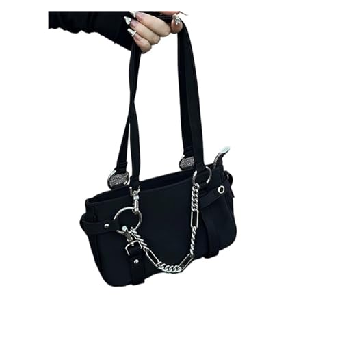 MZYFDC Canvas Tasche Kleine Design Handtasche Kette Motorrad Unterarmtasche Damentasche(Black) von MZYFDC