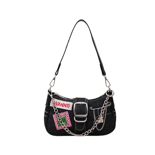 MZYFDC Damen Denim Chain Umhängetasche Damen Messenger Bag Casual Unterarmtasche Damentasche(Black 2) von MZYFDC