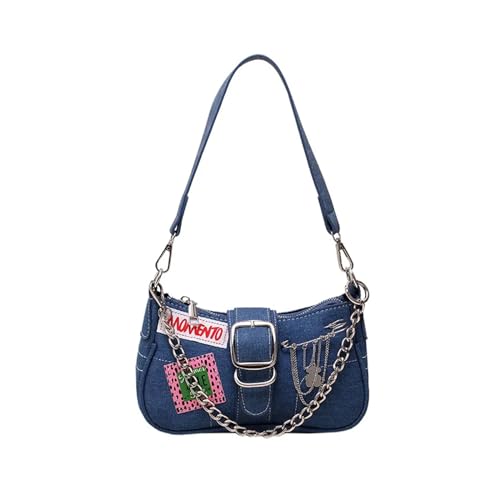 MZYFDC Damen Denim Chain Umhängetasche Damen Messenger Bag Casual Unterarmtasche Damentasche(Blue 2) von MZYFDC