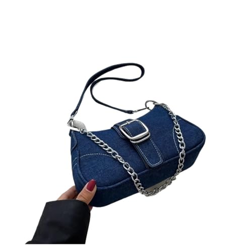 MZYFDC Damen Denim Chain Umhängetasche Damen Messenger Bag Casual Unterarmtasche Damentasche(Dark Blue) von MZYFDC