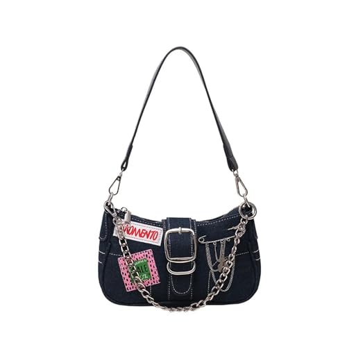 MZYFDC Damen Denim Chain Umhängetasche Damen Messenger Bag Casual Unterarmtasche Damentasche(Dark blue 2) von MZYFDC
