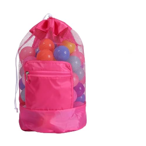MZYFDC Faltbare Strand Spielzeug Tasche Lagerung Pouch Tote Mesh Reise Veranstalter Kleinigkeiten Net Kordelzug Rucksack(Rose red) von MZYFDC