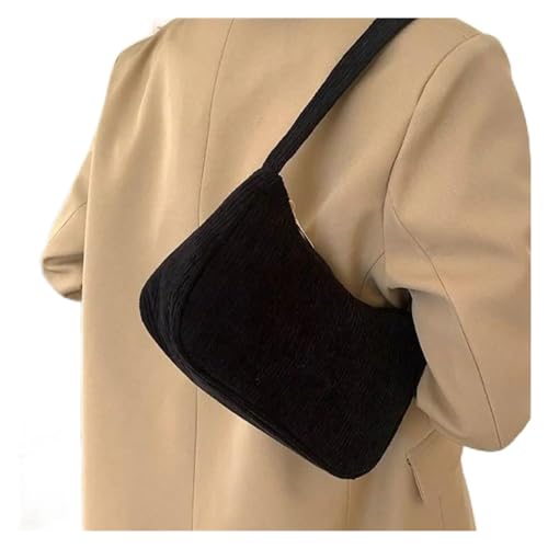 MZYFDC Frauen Handtaschen Cord Unterarm Tasche Casual Frauen Schulter Taschen Einfarbig Zipper Weibliche Handtasche Kupplung(Black) von MZYFDC