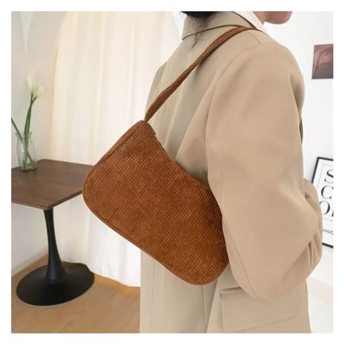 MZYFDC Frauen Handtaschen Cord Unterarm Tasche Casual Frauen Schulter Taschen Einfarbig Zipper Weibliche Handtasche Kupplung(Brown) von MZYFDC