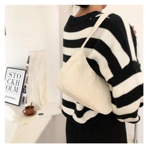 MZYFDC Frauen Handtaschen Cord Unterarm Tasche Casual Frauen Schulter Taschen Einfarbig Zipper Weibliche Handtasche Kupplung(White) von MZYFDC