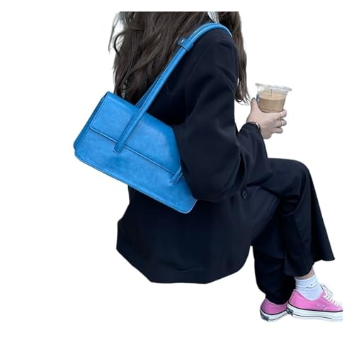 MZYFDC Frauen Kleine Tote Schulter Tasche Damen Clutch Geldbörse Handtaschen Einfarbig PU Leder Weibliche Unterarm Taschen(A blue) von MZYFDC