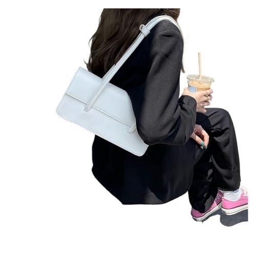 MZYFDC Frauen Kleine Tote Schulter Tasche Damen Clutch Geldbörse Handtaschen Einfarbig PU Leder Weibliche Unterarm Taschen(A white) von MZYFDC