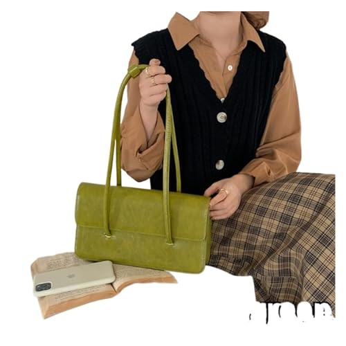 MZYFDC Frauen Kleine Tote Schulter Tasche Damen Clutch Geldbörse Handtaschen Einfarbig PU Leder Weibliche Unterarm Taschen(B retro green) von MZYFDC