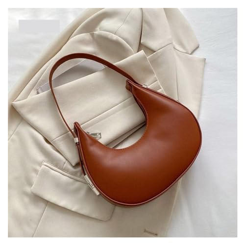 MZYFDC Frauen Weibliche Taschen Casual Einfarbig Unterarm Tasche PU Leder Half Moon Tragetaschen Outdoor Clutch Handtaschen(Brown) von MZYFDC