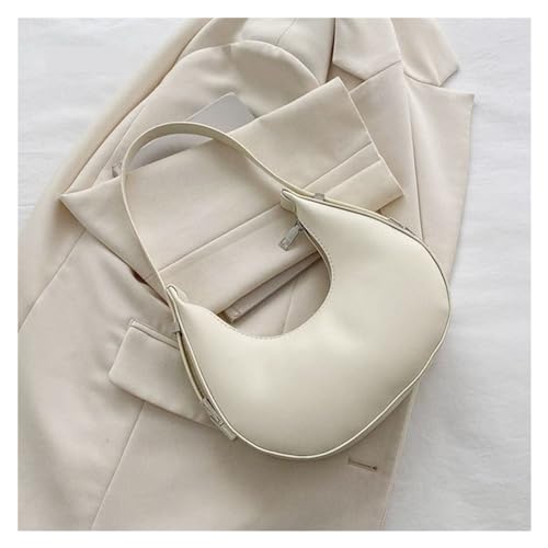 MZYFDC Frauen Weibliche Taschen Casual Einfarbig Unterarm Tasche PU Leder Half Moon Tragetaschen Outdoor Clutch Handtaschen(White) von MZYFDC