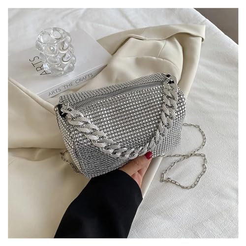 MZYFDC Glitzer Strass Abendtasche Damen Trend Glänzende Handtasche Weibliche Party Umhängetasche Unterarmtasche(Sliver) von MZYFDC