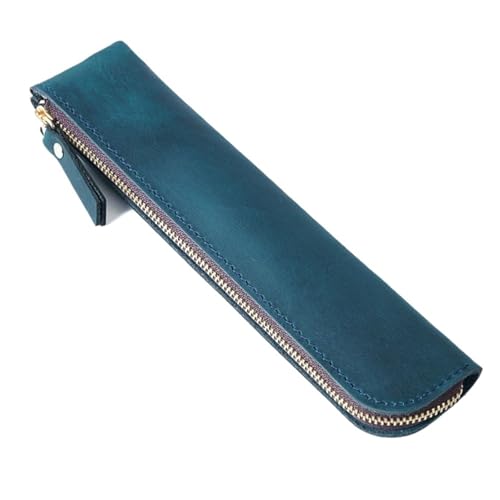 MZYFDC Kreative Reißverschluss Bleistift Fall Halter Stift Hülse Beutel Handgemachte Leder Tasche Schreibwaren Schule(Blue) von MZYFDC