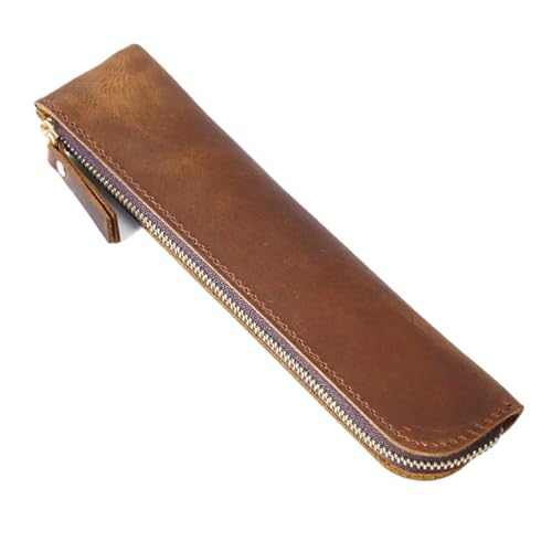 MZYFDC Kreative Reißverschluss Bleistift Fall Halter Stift Hülse Beutel Handgemachte Leder Tasche Schreibwaren Schule(Brown) von MZYFDC