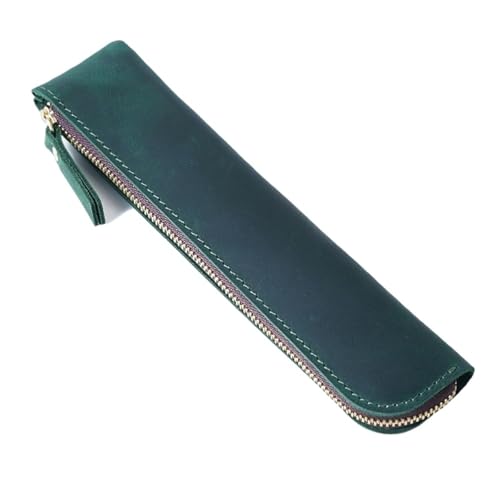 MZYFDC Kreative Reißverschluss Bleistift Fall Halter Stift Hülse Beutel Handgemachte Leder Tasche Schreibwaren Schule(Green) von MZYFDC