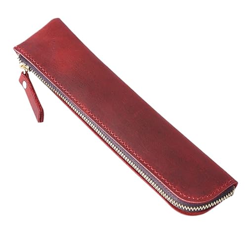 MZYFDC Kreative Reißverschluss Bleistift Fall Halter Stift Hülse Beutel Handgemachte Leder Tasche Schreibwaren Schule(Red) von MZYFDC