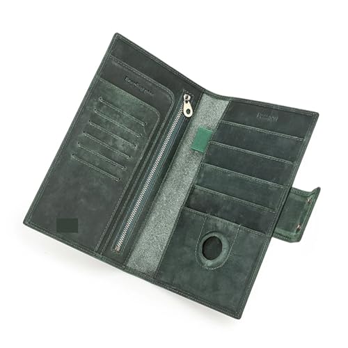 MZYFDC Leder Familienpass Clutch Geldbörsen Kartenhalter AirTag Slot Cover Familien Reisetasche Handtasche(Green) von MZYFDC