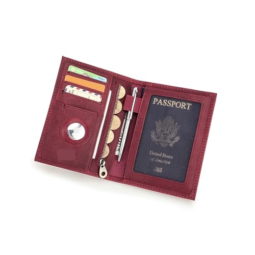 MZYFDC Leder Reisebrieftasche mit Passhalter Kartenhalter Geldbörse Herrenbrieftasche(Wine red) von MZYFDC