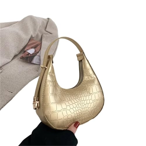 MZYFDC Leder Umhängetasche Damen Kleine Clutch Handtasche Geldbörse Weibliche Unterarmtasche Reisetasche(Gold-Alligator) von MZYFDC