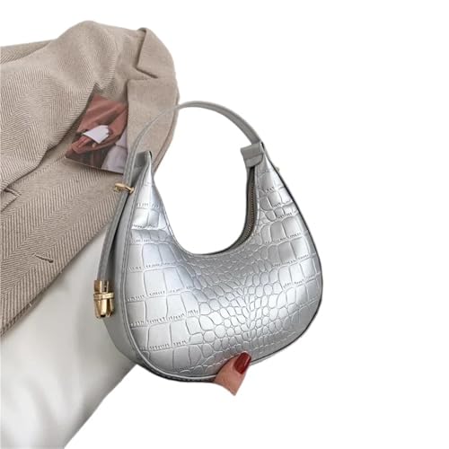 MZYFDC Leder Umhängetasche Damen Kleine Clutch Handtasche Geldbörse Weibliche Unterarmtasche Reisetasche(Silver-Alligator) von MZYFDC
