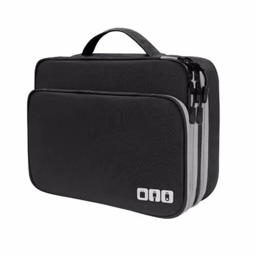 MZYFDC Mehrschichtige Kabelaufbewahrungstasche, tragbarer Organizer for elektronisches Zubehör, wasserdichtes USB-Datenleitungsladegerät for unterwegs(Black) von MZYFDC