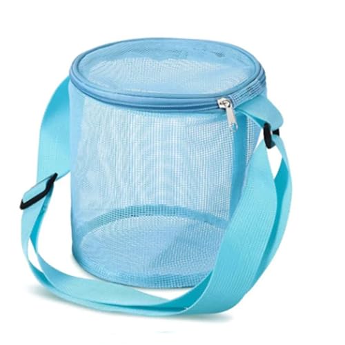 MZYFDC Mesh Shell Aufbewahrungstasche Strand Dreidimensionale Runde Sand Eimer Spielzeug Sammlung Mit Verstellbaren Tragegurten(Blue) von MZYFDC