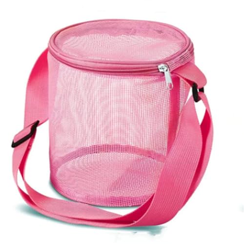 MZYFDC Mesh Shell Aufbewahrungstasche Strand Dreidimensionale Runde Sand Eimer Spielzeug Sammlung Mit Verstellbaren Tragegurten(Rose red) von MZYFDC