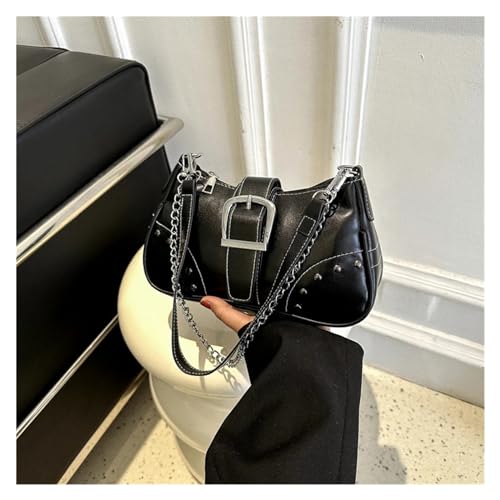 MZYFDC Niet Damen Umhängetaschen Einfarbig Damen Unterarmtasche Kette Kleine Handtaschen PU Leder Weibliche Tote Geldbörse(Black) von MZYFDC