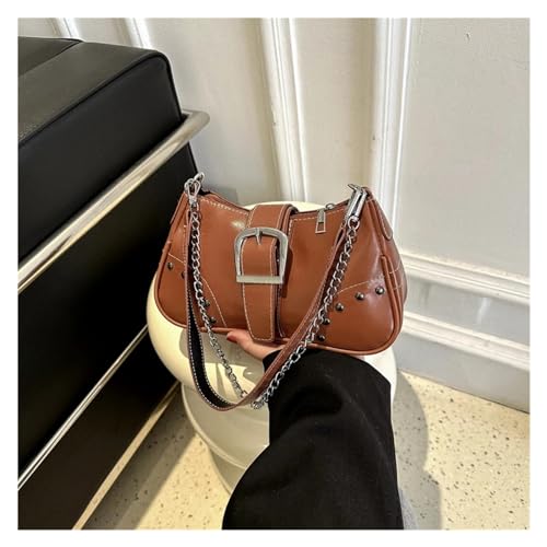MZYFDC Niet Damen Umhängetaschen Einfarbig Damen Unterarmtasche Kette Kleine Handtaschen PU Leder Weibliche Tote Geldbörse(Brown) von MZYFDC