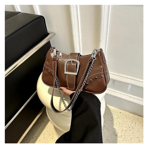 MZYFDC Niet Damen Umhängetaschen Einfarbig Damen Unterarmtasche Kette Kleine Handtaschen PU Leder Weibliche Tote Geldbörse(Coffee) von MZYFDC