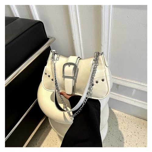MZYFDC Niet Damen Umhängetaschen Einfarbig Damen Unterarmtasche Kette Kleine Handtaschen PU Leder Weibliche Tote Geldbörse(WHITE) von MZYFDC