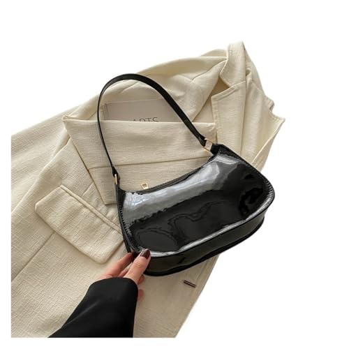 MZYFDC Retro Einfarbig Leder Schulter Tasche Mode frauen Handtaschen Casual Unterarm Tasche(Black) von MZYFDC