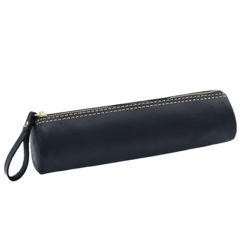 MZYFDC Retro Stift Schreibwaren Fall Zipper Rindsleder Schreiben Material Tasche Handgemachte Geldbörse Student Lagerung(Black) von MZYFDC