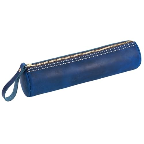 MZYFDC Retro Stift Schreibwaren Fall Zipper Rindsleder Schreiben Material Tasche Handgemachte Geldbörse Student Lagerung(Blue) von MZYFDC