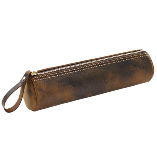 MZYFDC Retro Stift Schreibwaren Fall Zipper Rindsleder Schreiben Material Tasche Handgemachte Geldbörse Student Lagerung(Brown) von MZYFDC