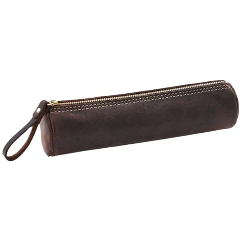 MZYFDC Retro Stift Schreibwaren Fall Zipper Rindsleder Schreiben Material Tasche Handgemachte Geldbörse Student Lagerung(Coffee) von MZYFDC