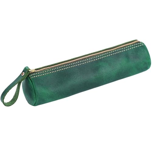 MZYFDC Retro Stift Schreibwaren Fall Zipper Rindsleder Schreiben Material Tasche Handgemachte Geldbörse Student Lagerung(Green) von MZYFDC