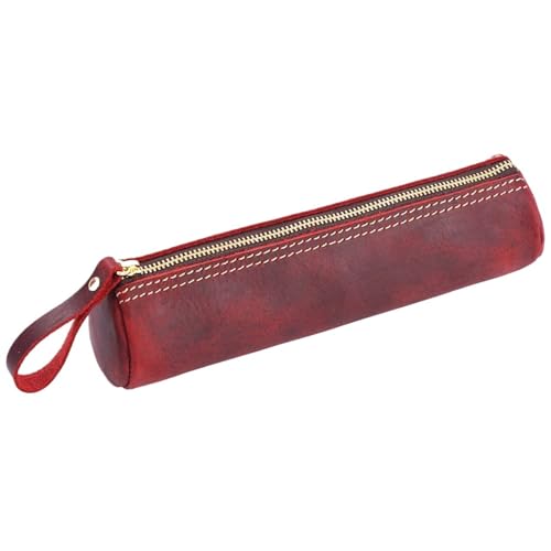 MZYFDC Retro Stift Schreibwaren Fall Zipper Rindsleder Schreiben Material Tasche Handgemachte Geldbörse Student Lagerung(Red) von MZYFDC