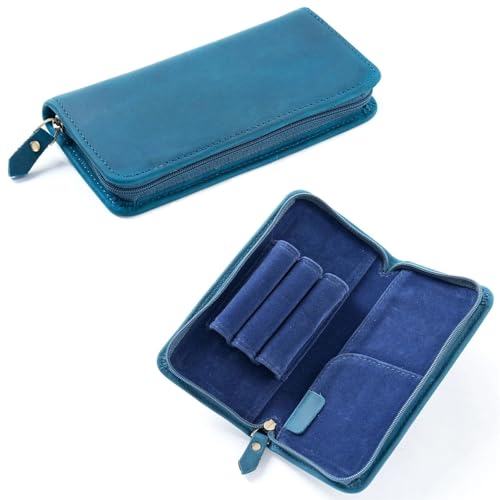 MZYFDC Stifttasche, quadratischer Reißverschluss aus Retro-Leder, Schreibwarentasche for Studenten(Blue) von MZYFDC