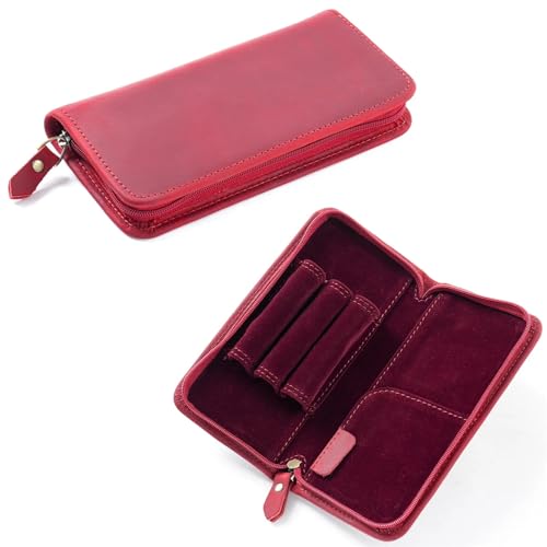 MZYFDC Stifttasche, quadratischer Reißverschluss aus Retro-Leder, Schreibwarentasche for Studenten(Red) von MZYFDC