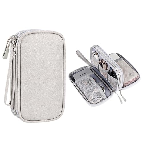 MZYFDC Tragbare Digitale Aufbewahrungstasche, Reisetasche for Kabel, Ladegerät, Daten, USB-Organizer, wasserdicht, elektronisches Zubehör(Double Layer-Gray) von MZYFDC