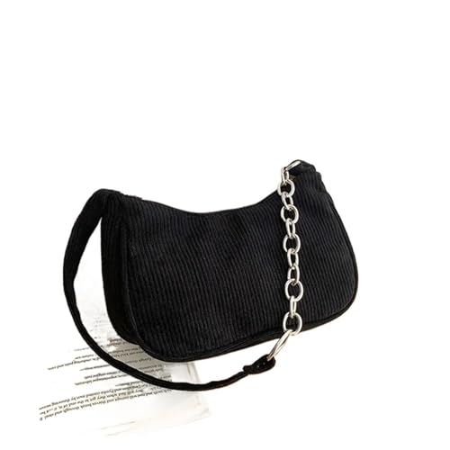 MZYFDC Vintage Damen Handtaschen Unterarmtasche Casual Damen Schultertaschen Einfarbig Reißverschluss Weibliche Handtasche(Black) von MZYFDC