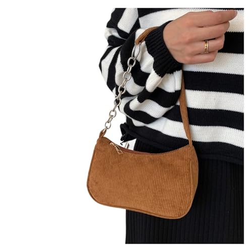 MZYFDC Vintage Damen Handtaschen Unterarmtasche Casual Damen Schultertaschen Einfarbig Reißverschluss Weibliche Handtasche(Light brown) von MZYFDC